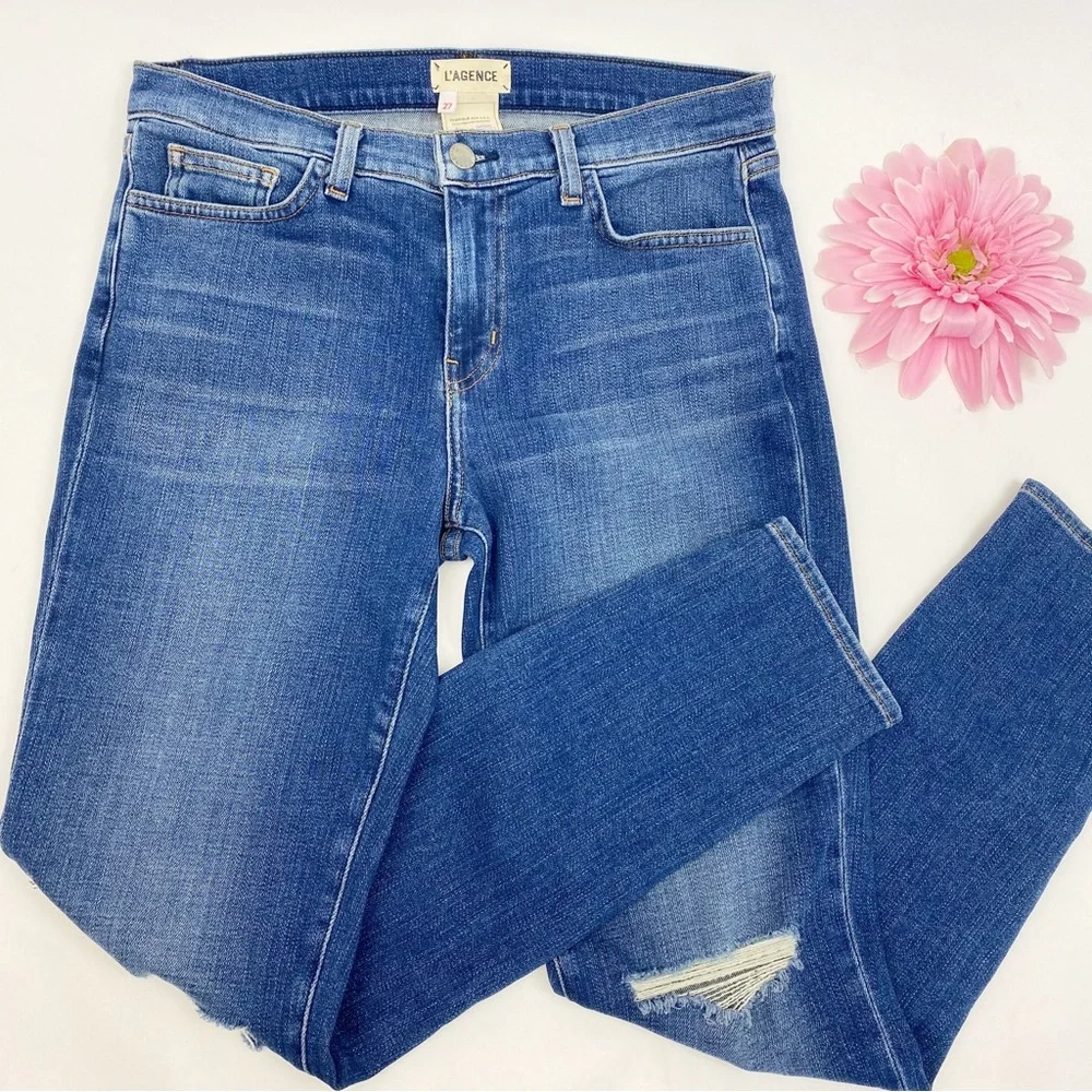 L’Agence Mon Jules The Perfect Fit Skinny Straight Jeans: Authentique Distressed